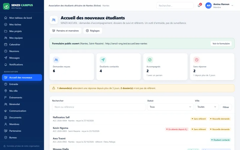 SENZII CAMPUS : espace de l’équipe d’accueil des nouveaux étudiants (démonstration)