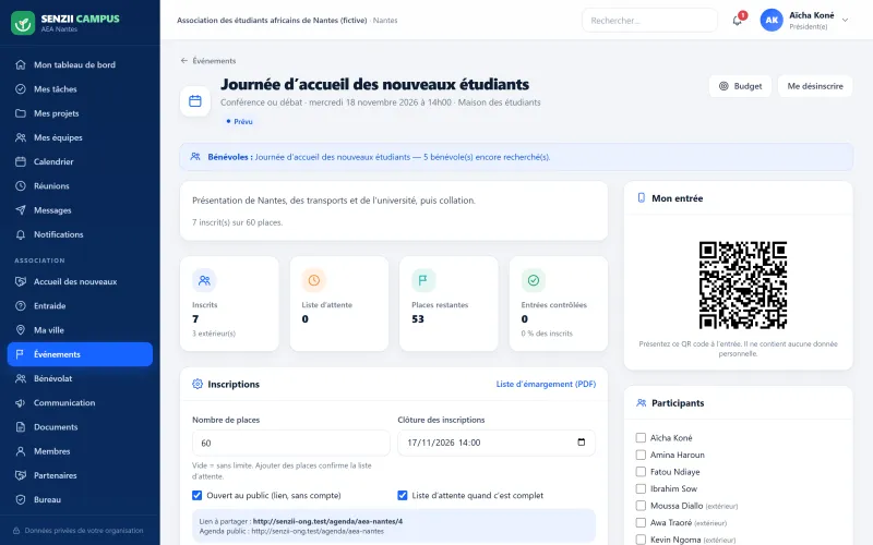 Étape 1 : Le bureau crée l’événement (démonstration)